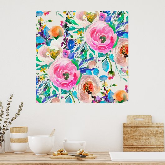 Heldere Waterverf bloemen Poster (Keuken)