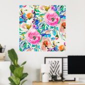 Heldere Waterverf bloemen Poster (Thuiskantoor)