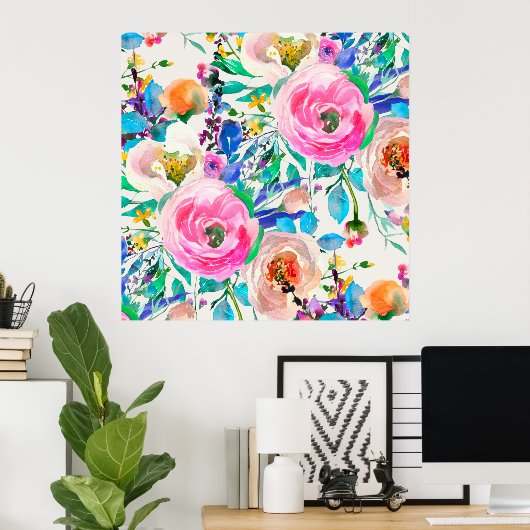 Heldere Waterverf bloemen Poster (Thuiskantoor)