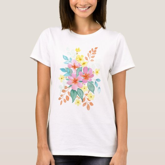 Heldere Waterverf bloemen T-shirt (Voorkant)