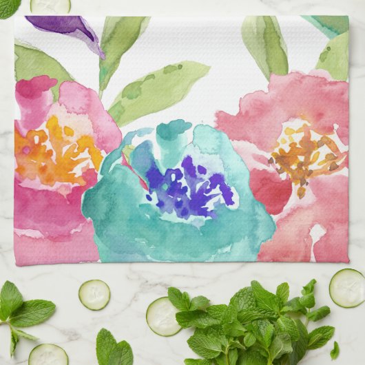 Heldere Waterverf bloemen Theedoek (Gevouwen)