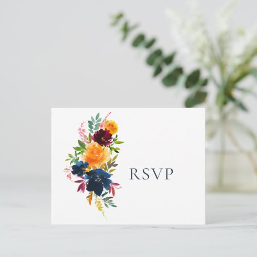 Heldere Waterverf Bloemenbruiloft RSVP Uitnodiging Briefkaart (Staand voorkant)