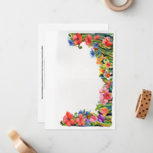 Heldere waterverf bloemenrand notitiekaartje (Voorkant / Achterkant in situ)