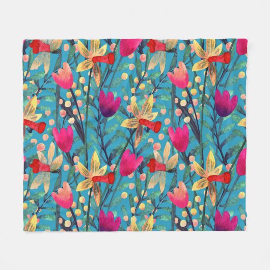 Heldere Waterverf: bloemnaadloos ontwerp. Fleece Deken (Voorkant (Horizontaal))
