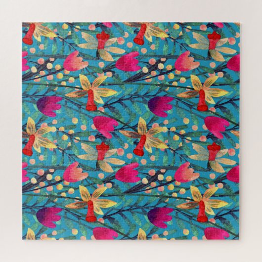 Heldere Waterverf: bloemnaadloos ontwerp. Legpuzzel (Horizontaal)