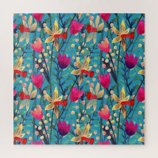 Heldere Waterverf: bloemnaadloos ontwerp. Legpuzzel (Verticaal)