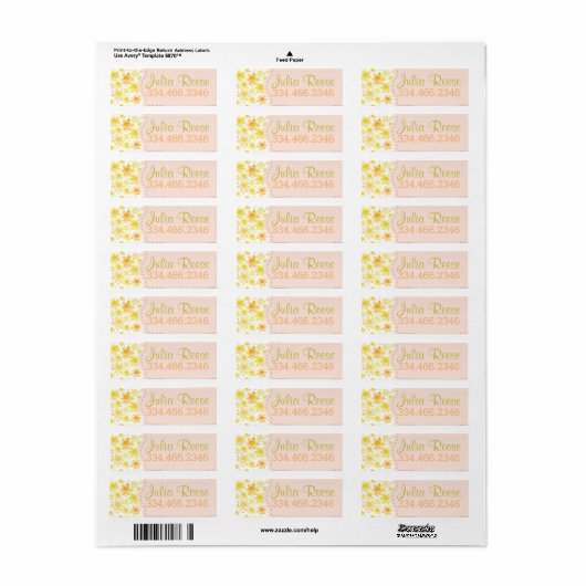 Heldere Waterverf Daffodil & Stippen Pattern Etiket (Full Sheet)
