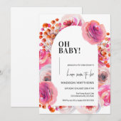 Heldere Waterverf Floral Arch Oh Baby shower Kaart (Voorkant / Achterkant)