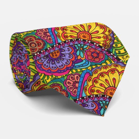 Heldere Waterverf Flower Boho Psychedelic Artistic Stropdas (Opgerold)