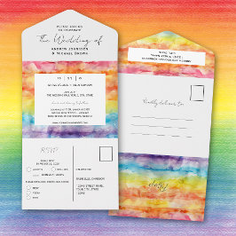 Heldere Waterverf Gradient Rainbow Gay Wedding All In One Uitnodiging