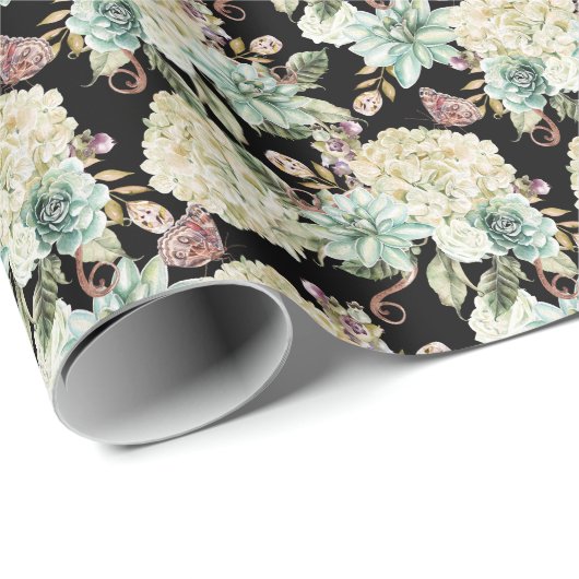 Heldere Waterverf: Hydrangea Roos Pattern. Cadeaupapier (Rol Hoek)