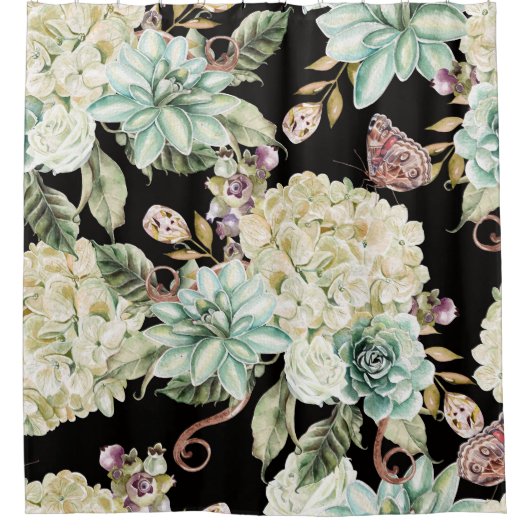 Heldere Waterverf: Hydrangea Roos Pattern. Douchegordijn (Voorkant)