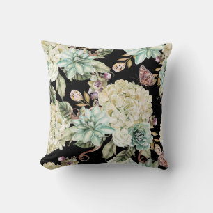 Heldere Waterverf: Hydrangea Roos Pattern. Kussen
