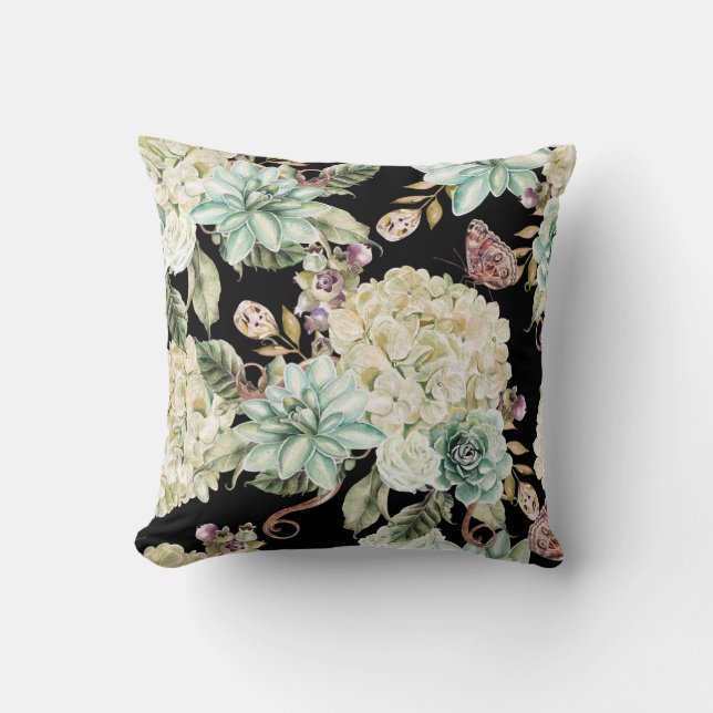 Heldere Waterverf: Hydrangea Roos Pattern. Kussen (Voorkant)