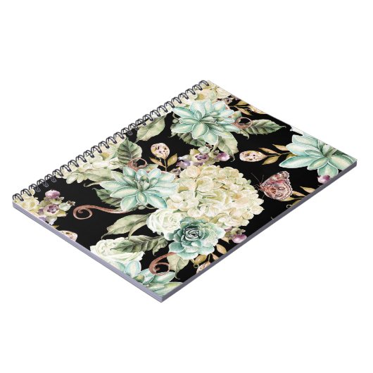 Heldere Waterverf: Hydrangea Roos Pattern. Notitieboek (Linkerzijde)