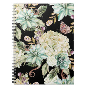 Heldere Waterverf: Hydrangea Roos Pattern. Notitieboek