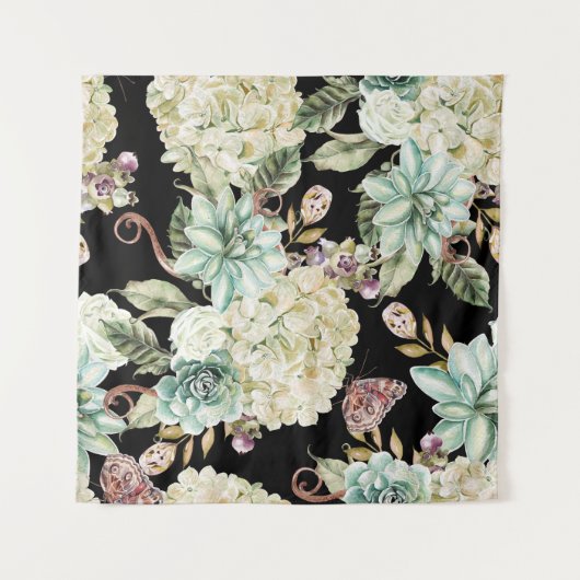 Heldere Waterverf: Hydrangea Roos Pattern. Wandkleed (Voorkant (horizontaal))