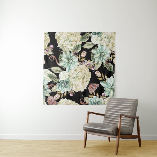 Heldere Waterverf: Hydrangea Roos Pattern. Wandkleed (In Situ (horizontaal))