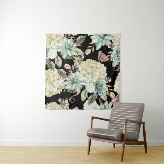 Heldere Waterverf: Hydrangea Roos Pattern. Wandkleed (In situ)