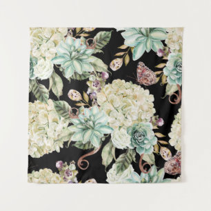Heldere Waterverf: Hydrangea Roos Pattern. Wandkleed
