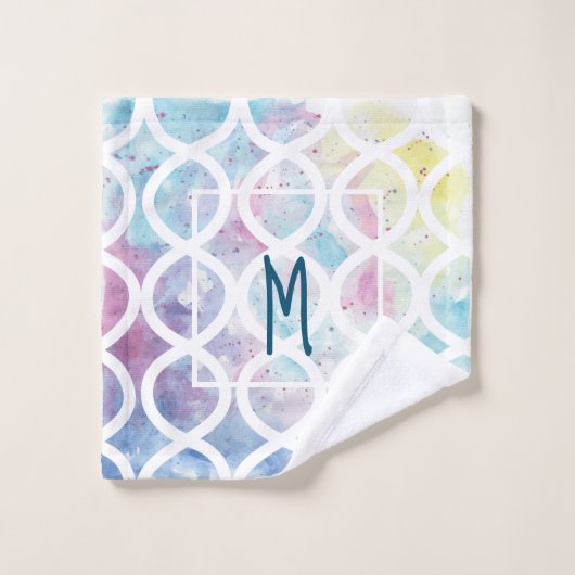 Heldere waterverf monogram handdoekset bad handdoek (Wasdoekje)