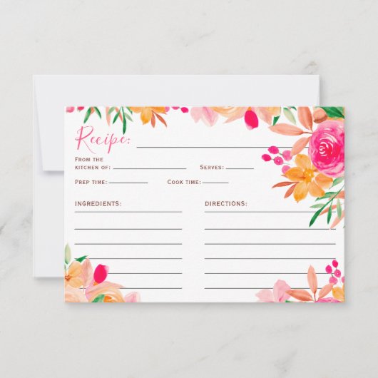 Heldere Waterverf Roze Sinaasappel Bloemen Bruids  Kaart (Voorkant)