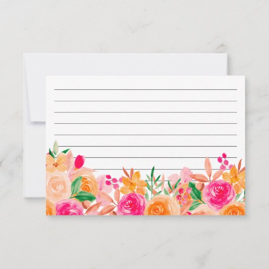 Heldere Waterverf Roze Sinaasappel Bloemen Bruids  Kaart (Achterkant)
