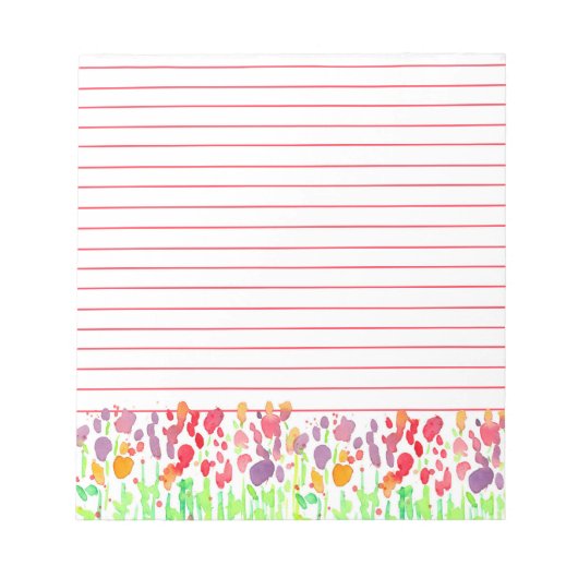 Heldere Waterverf Wildbloemen Rood gelijnd Notitieblok (Voorkant)