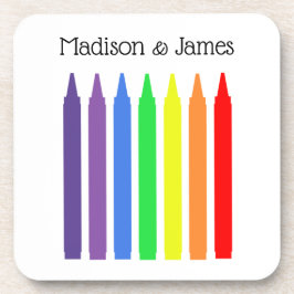 Heldere waxkrayons in regenboogkleuren, jouw naam bier onderzetter