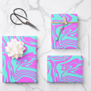 Heldere wervelende Abstracte kunst in roze en Blau Inpakpapier Vel