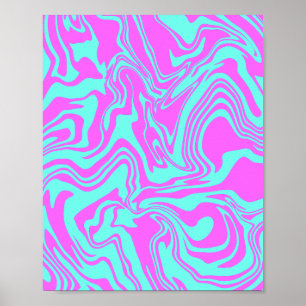 Heldere wervelende Abstracte kunst in roze en Blau Poster
