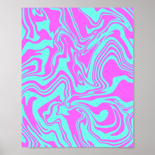 Heldere wervelende Abstracte kunst in roze en Blau Poster (Voorkant)