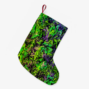 Heldere wervelingen van groen en meer op zwart kleine kerstsok