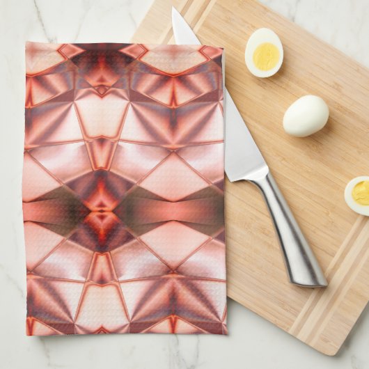 Heldere wijnrode tot zalmkleurige verloopvormen theedoek (Quarter Fold)