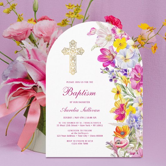 Heldere Wilde Bloemen Boog Doop Kaart