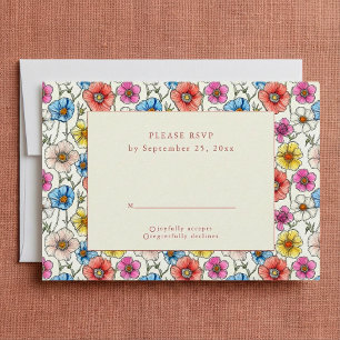 Heldere wilde bloemen patroon RSVP kaart