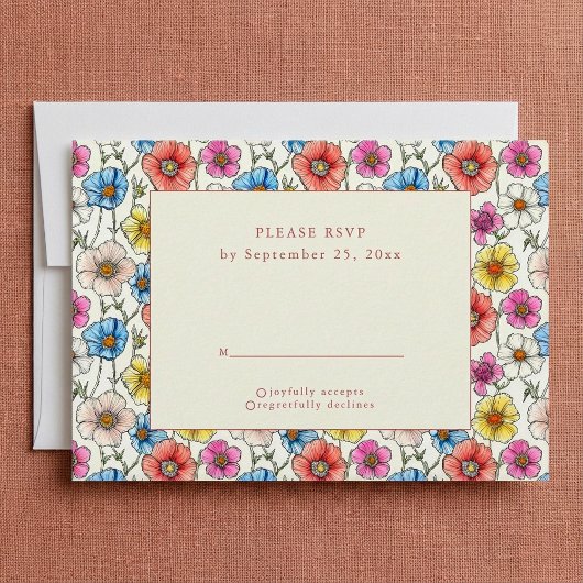 Heldere wilde bloemen patroon RSVP kaart