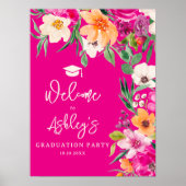 Heldere wilde bloemen roze afstuderen welkom poster (Voorkant)