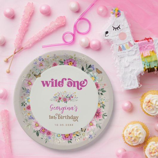 Heldere  Wildflower Meadow Wild One Birthday Papieren Bordje (Feest)