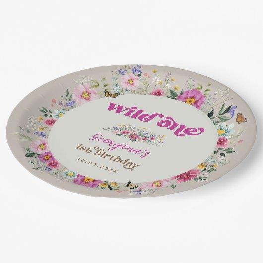 Heldere  Wildflower Meadow Wild One Birthday Papieren Bordje (Gekanteld)