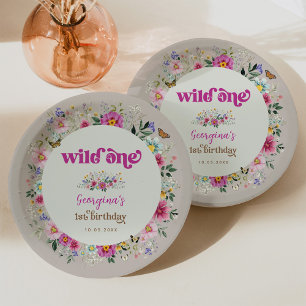 Heldere  Wildflower Meadow Wild One Birthday Papieren Bordje