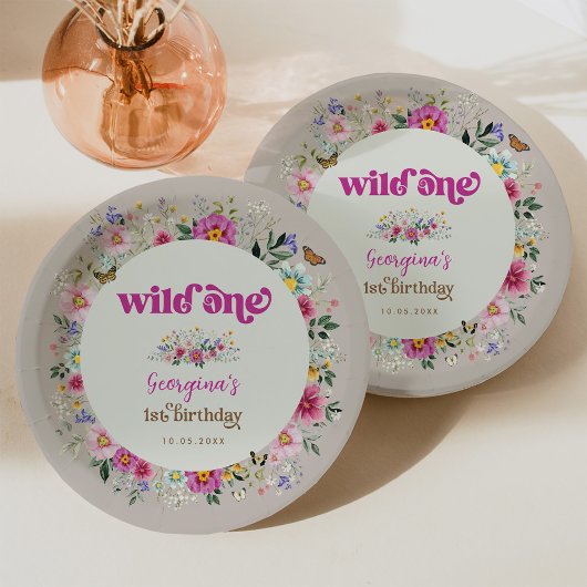 Heldere Wildflower Meadow Wild One Birthday Papieren Bordje