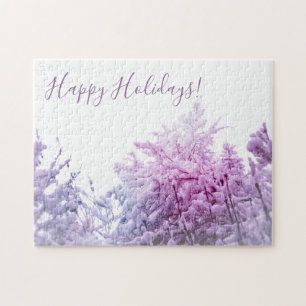 Heldere winterdag Roze Violet getint Snowy bomen Legpuzzel