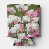 Heldere witte en roze tulpen op een zonnige dag blikjeskoeler (Achterkant)