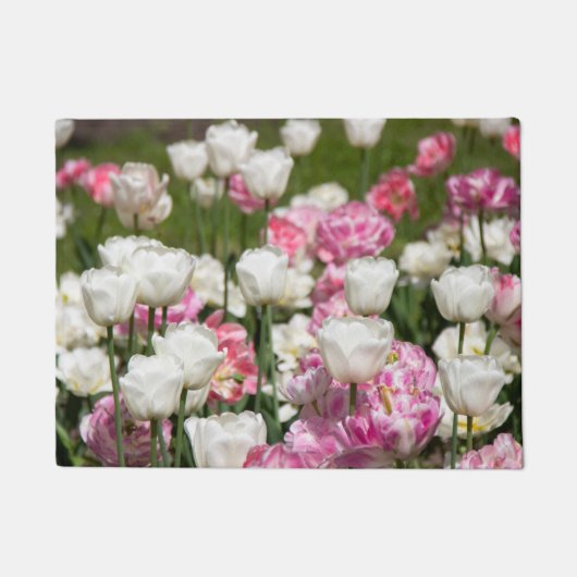 Heldere witte en roze tulpen op een zonnige dag deurmat (Voorkant)