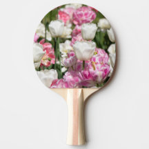 Heldere witte en roze tulpen op een zonnige dag