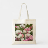 Heldere witte en roze tulpen op een zonnige dag tote bag (Achterkant)