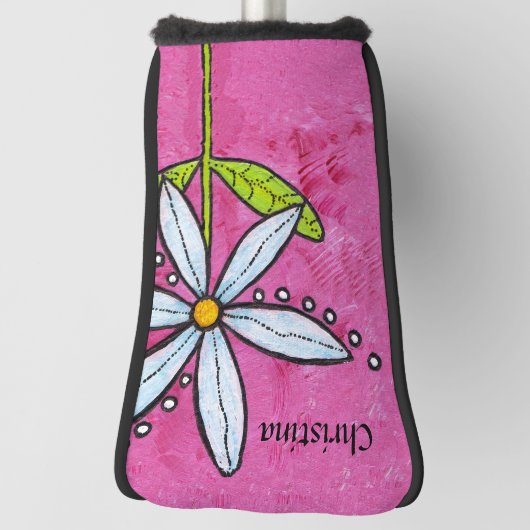 Heldere witte feestbloem roze golfheadcover (Draai 90)