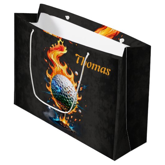 Heldere witte golfbal groot cadeauzakje (Voorkant Gekanteld)