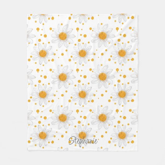 Heldere witte madeliefjes met gele centra fleece deken (Voorkant)